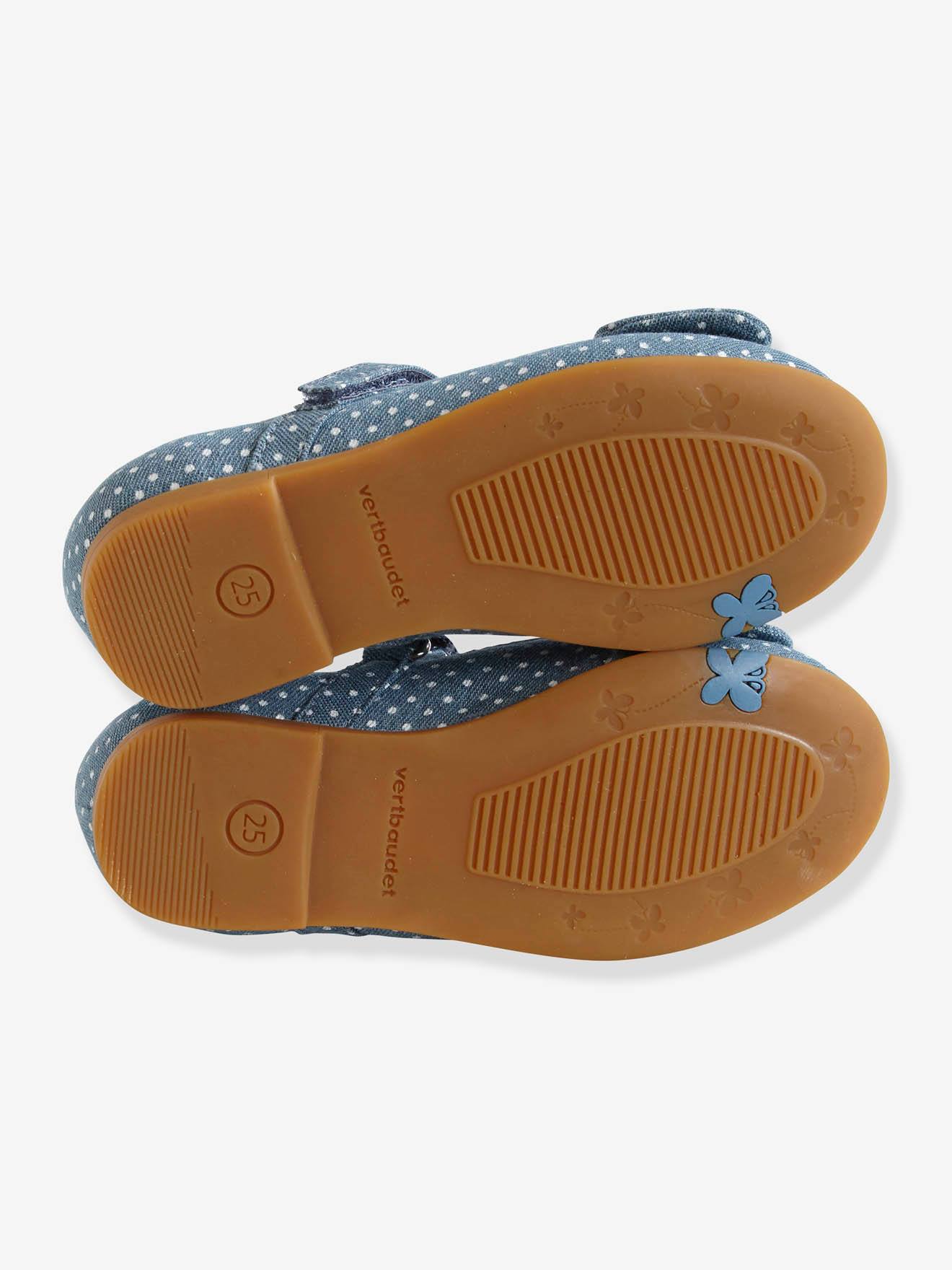 Sapatilhas de ballet com fecho de velcro para meninas com necessidades especiais, tamanho médio, estampa azul.