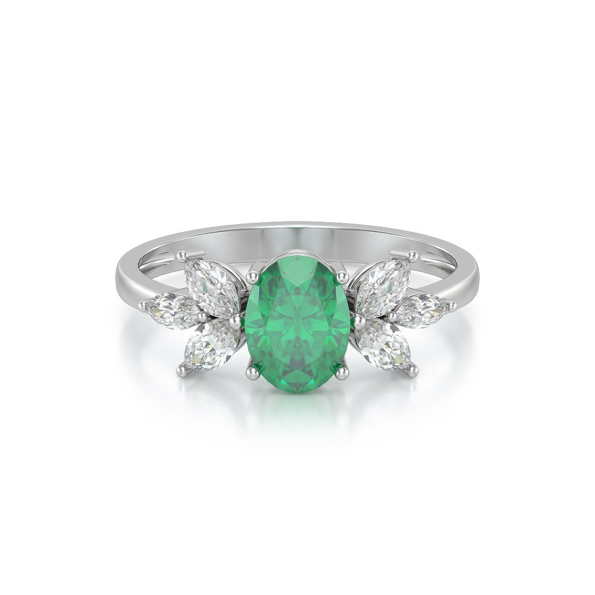 Bague ADEN Or 585 Blanc Emeraude et diamants 1.938grs