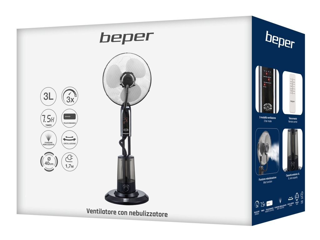 Beper VE.502 leistungsstarker Standventilator mit Vernebler Sprühnebel 42cm Ventilator 75W