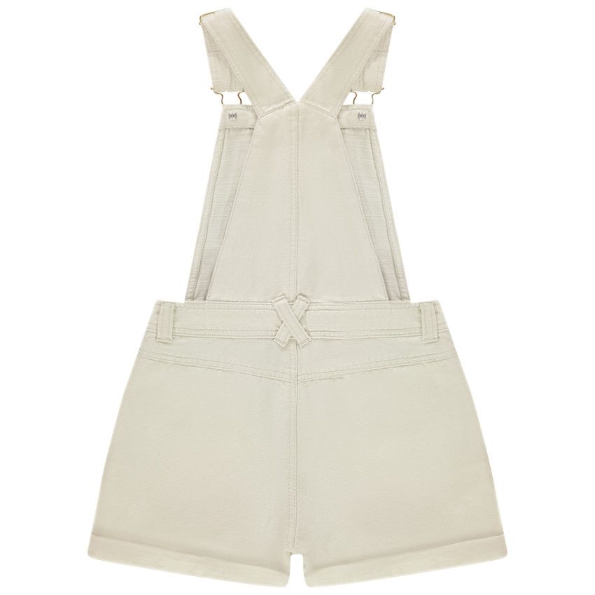 Salopette courte en toile unie pour fille - Ecru
