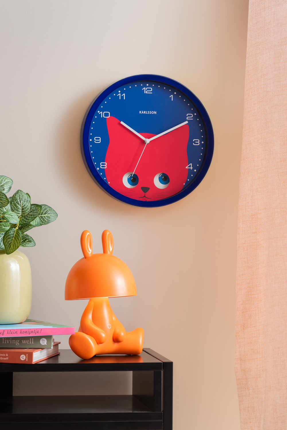 Wall clock Peekaboo Cat dark blue