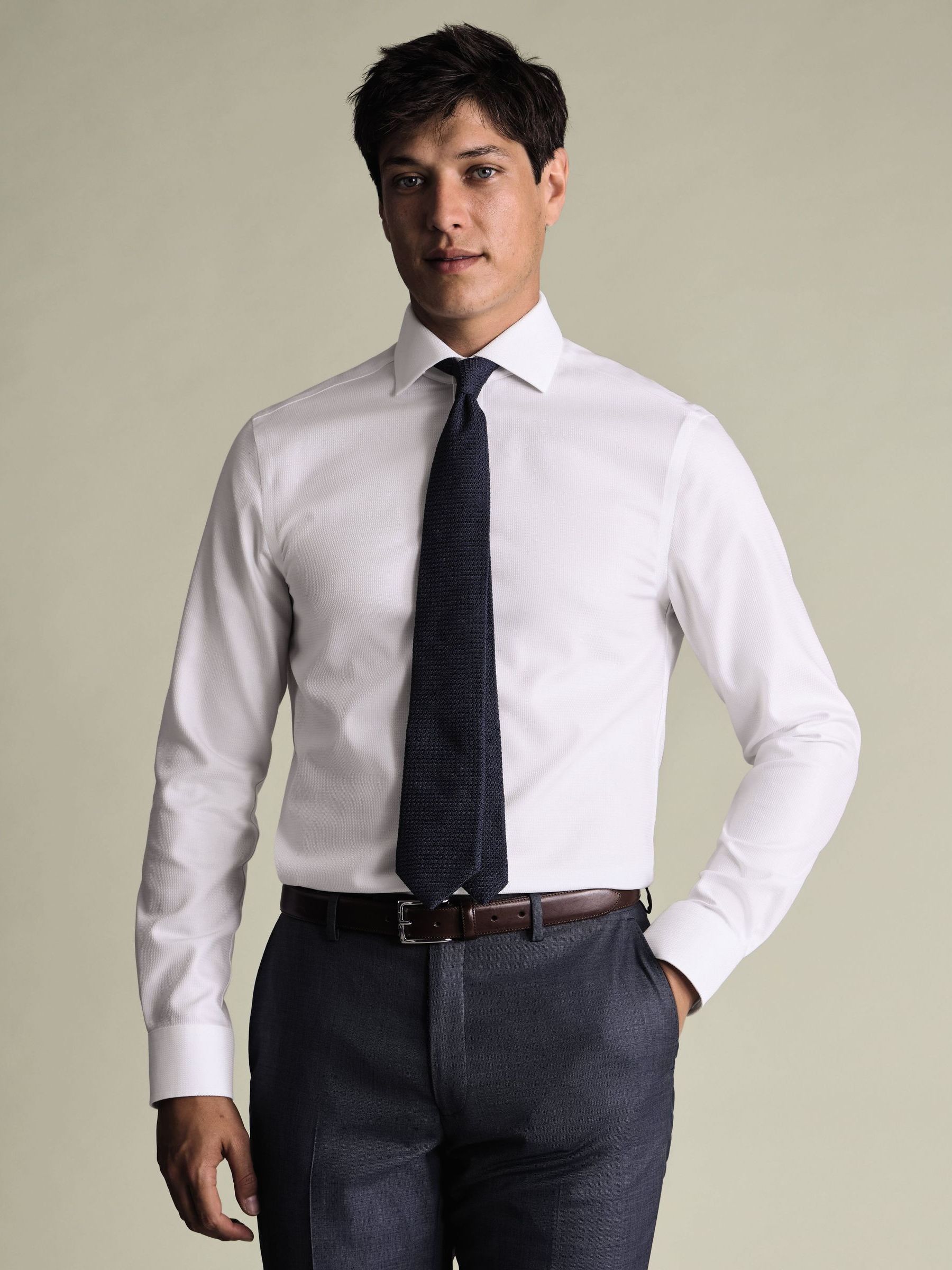 Charles Tyrwhitt Non-Iron Stretch Burlington Weave Cutaway Slim Fit Shirt