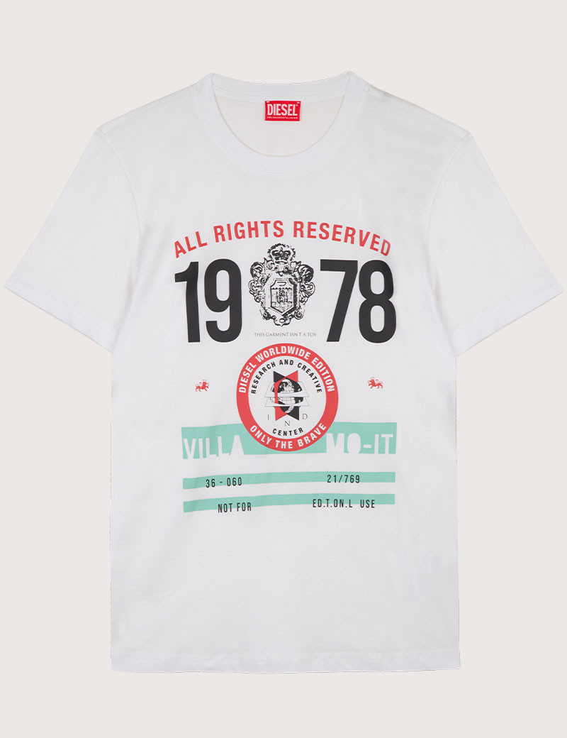 DIESEL T-SHIRT HOMME DIEGOR K73 IMPRIMÉ BLANC