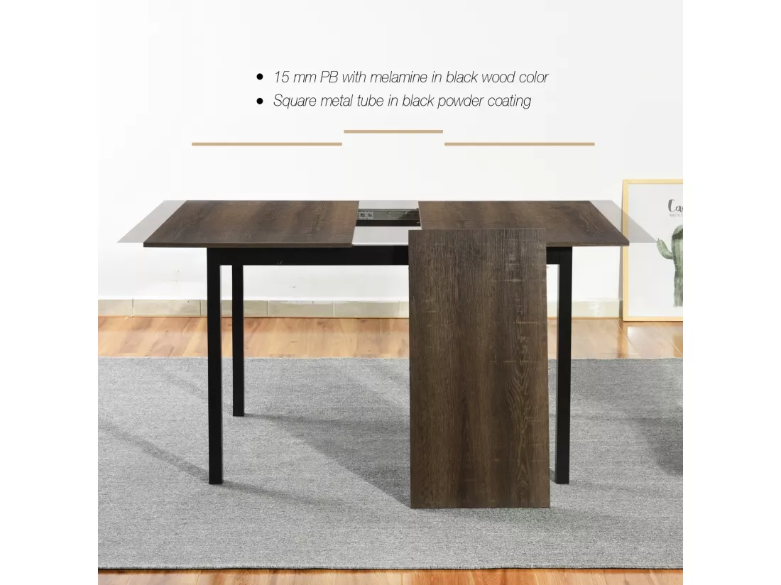 Table Salle à Manger Extensible Style Industriel 4 a 6 Personnes pour Salon Cuisine, Cadre Métallique Robuste, Noir, 120-160x80x75cm
