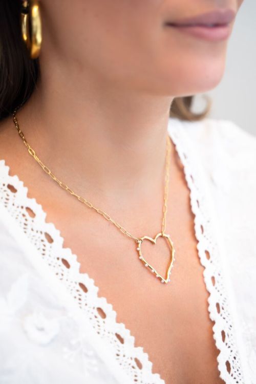 Schakelketting met open hart en parels