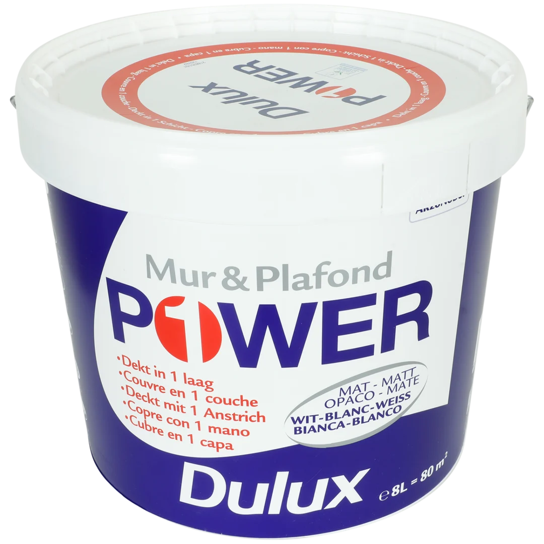 Dulux Power muurverf mat wit 8 liter