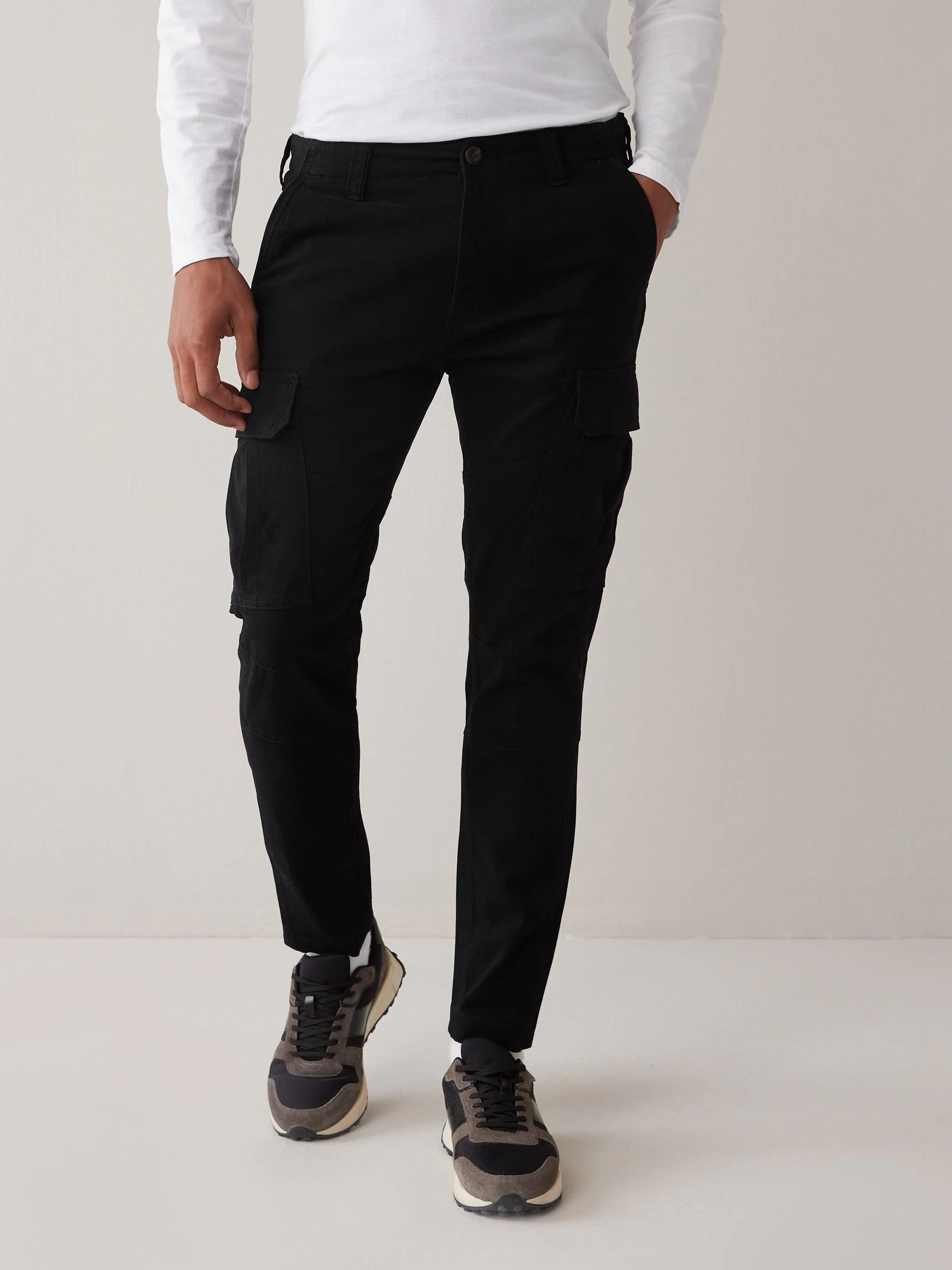 Zwart - Slim Fit - Katoenen cargostretchbroek