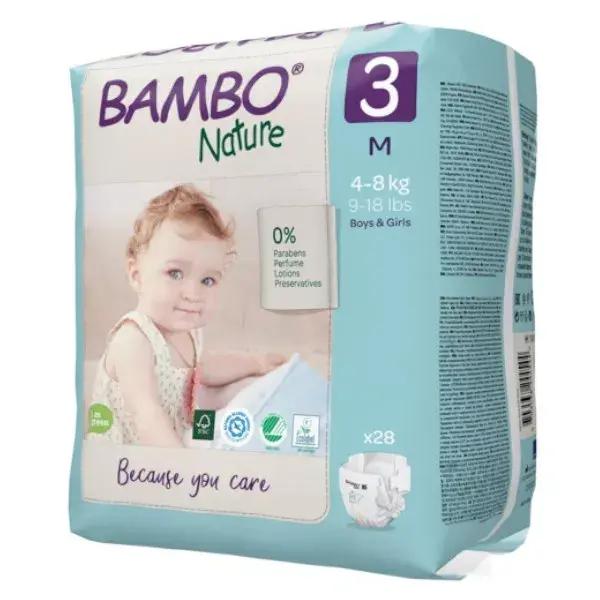 Fraldas Bambo Nature Tamanho 3 (4-8kg) 28 unidades