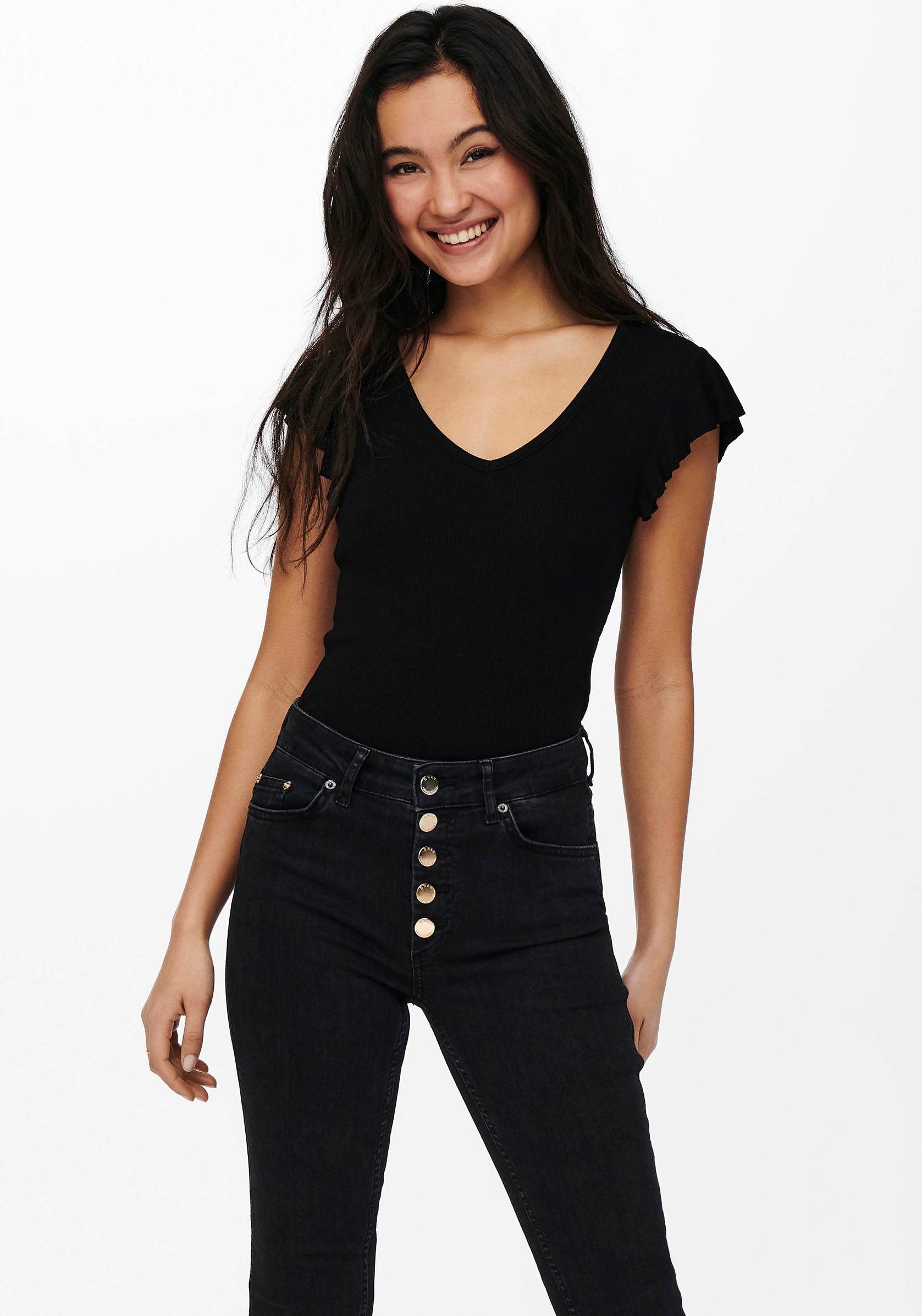 ONLY V-Shirt »ONLBELIA – V-Ausschnitt für femininen Sommerkomfort«, regular fit, Single Jersey, Viskosemischung, V-Ausschnitt, unifarben