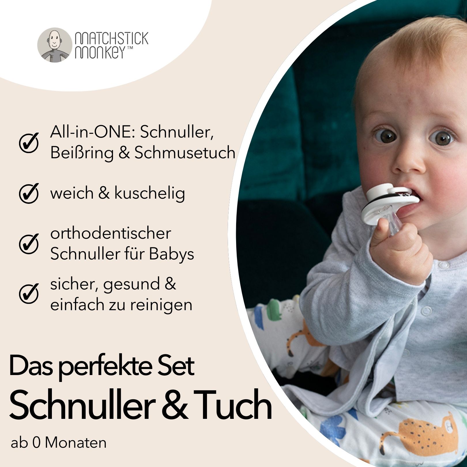 Matchstick Monkey Schnullertuch inkl. Schnuller - Beißring