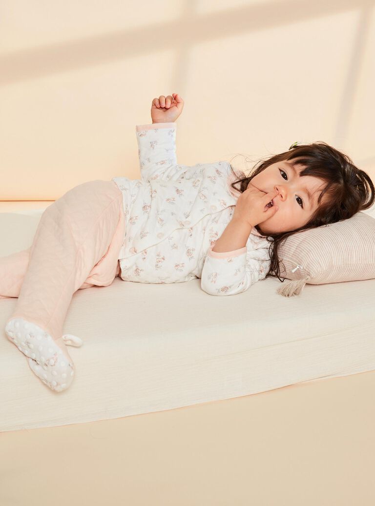 Ensemble pyjama écru en molleton à petits lapin