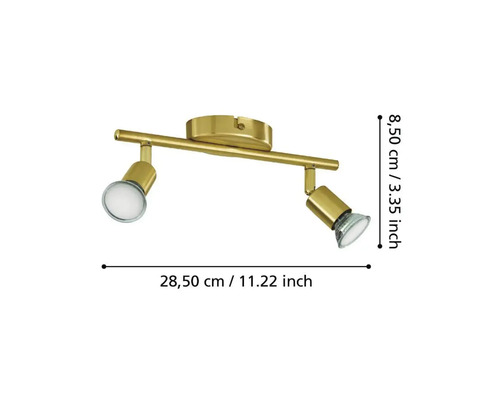 LED plafondspot 2x 2,8W 500 lm 3000 KL 28,5 cm messing