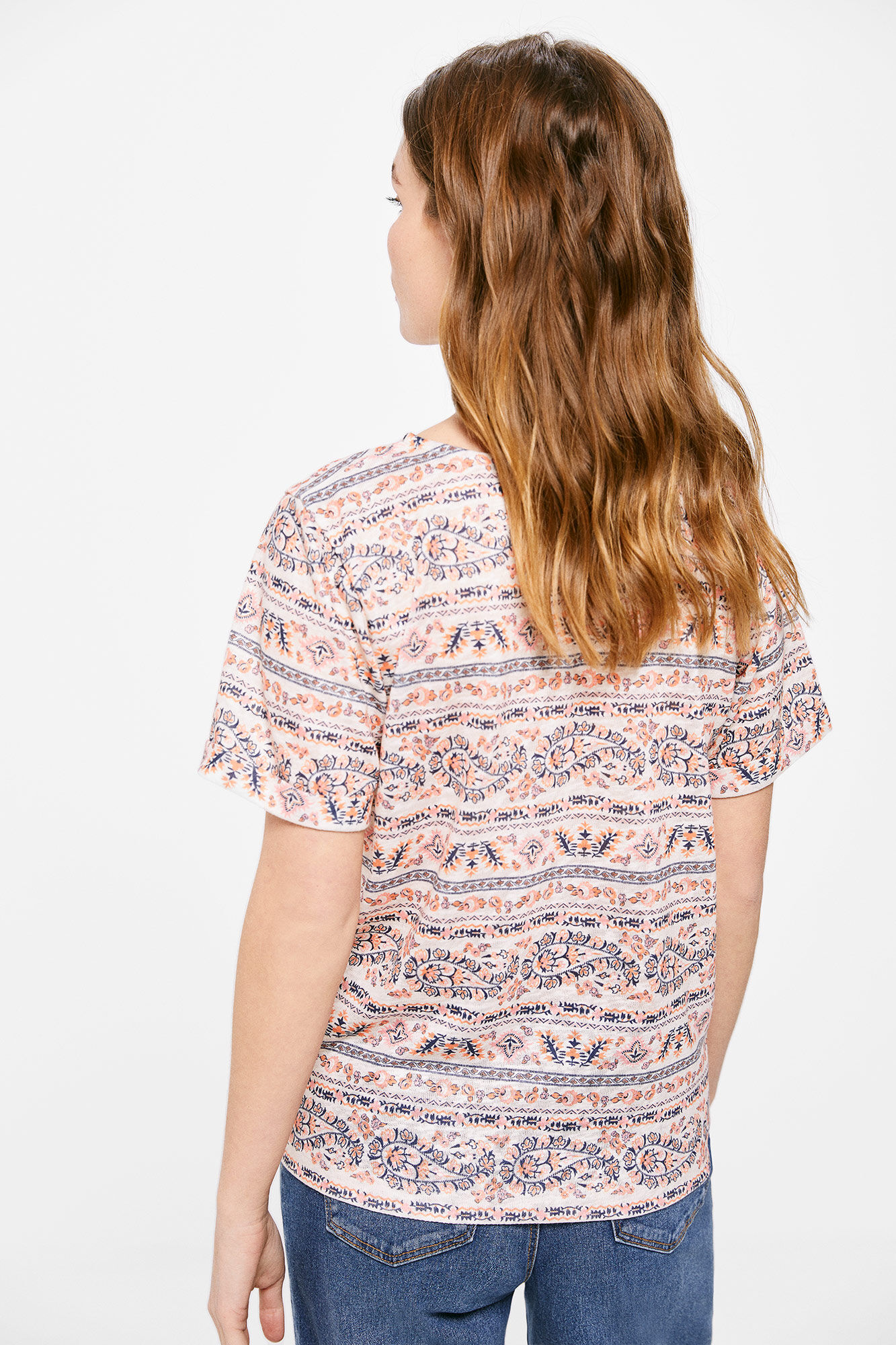 Camiseta Estampada Manga Vuelta - bege