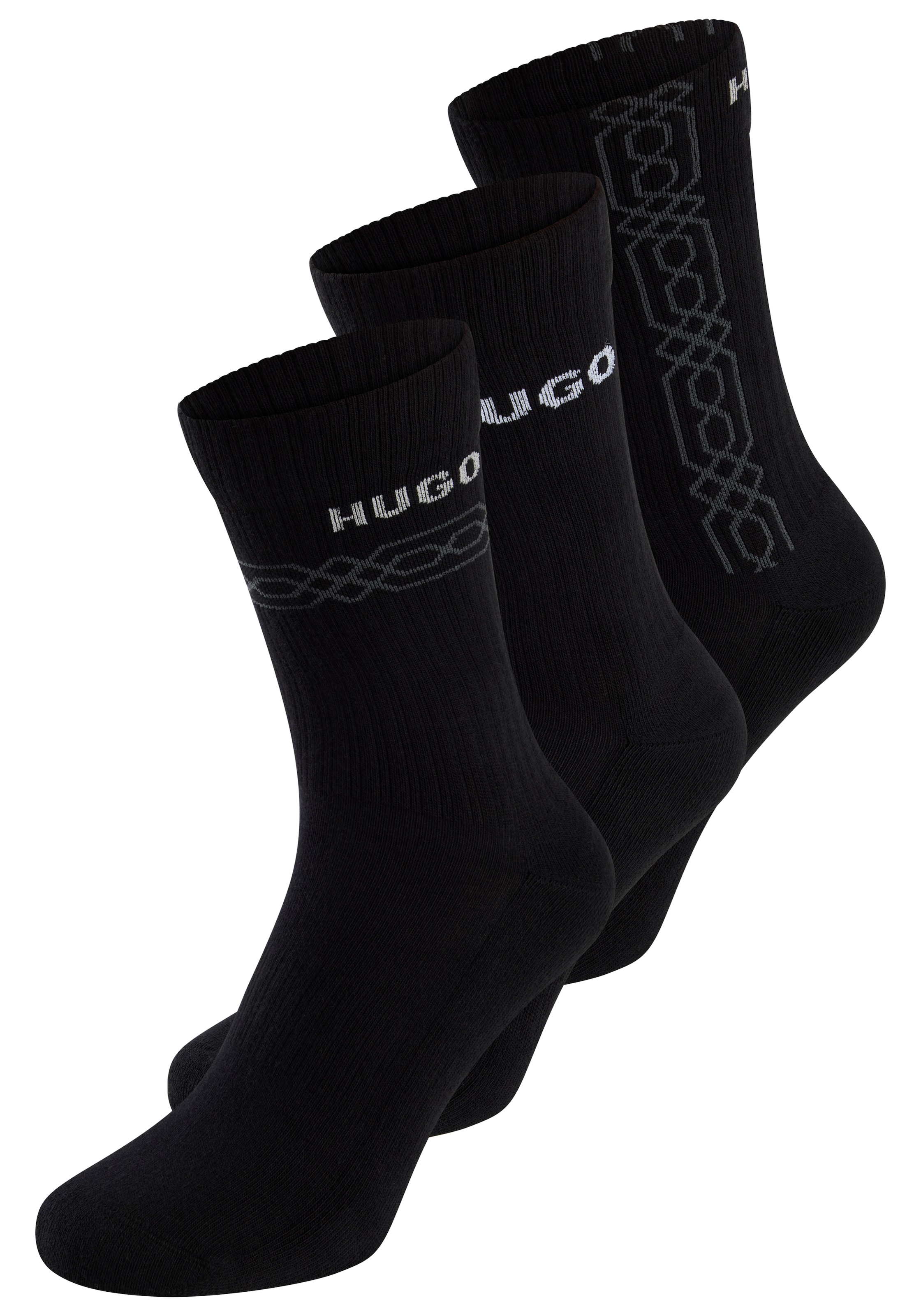 HUGO Underwear Kurzsocken Packung, 3er, 3 Paar tlg. Logoschriftzug, grafisches Muster