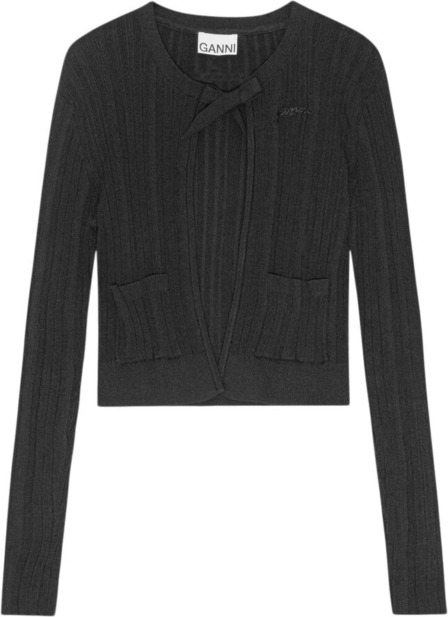 Ganni Light Viscose Rib Cardigan Black