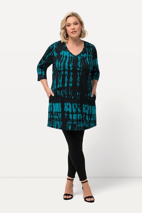 Longshirt, Batikdruck, A-Linie, V-Ausschnitt, 3/4-Arm