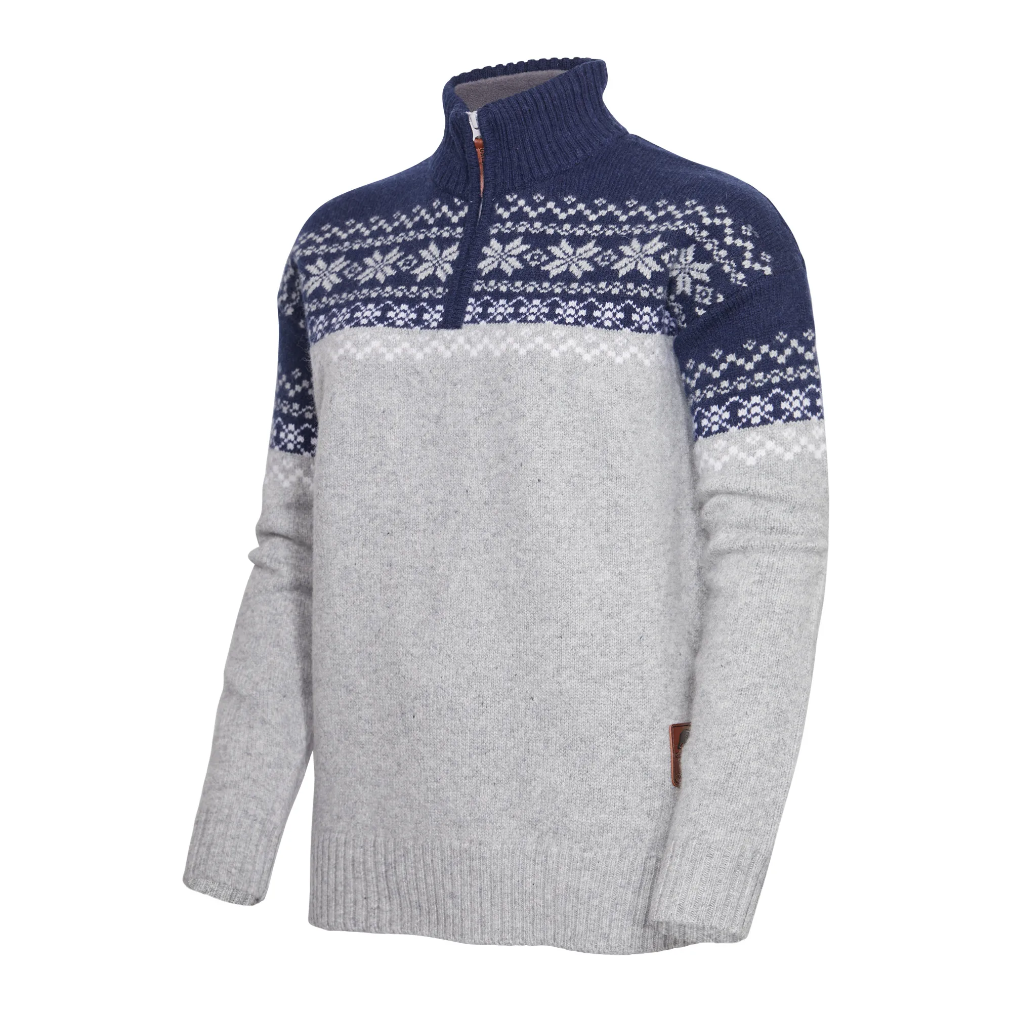 Gridarmor Women's Snøkrystall Half Zip Ullgenser Light Grey/Dark Navy/White