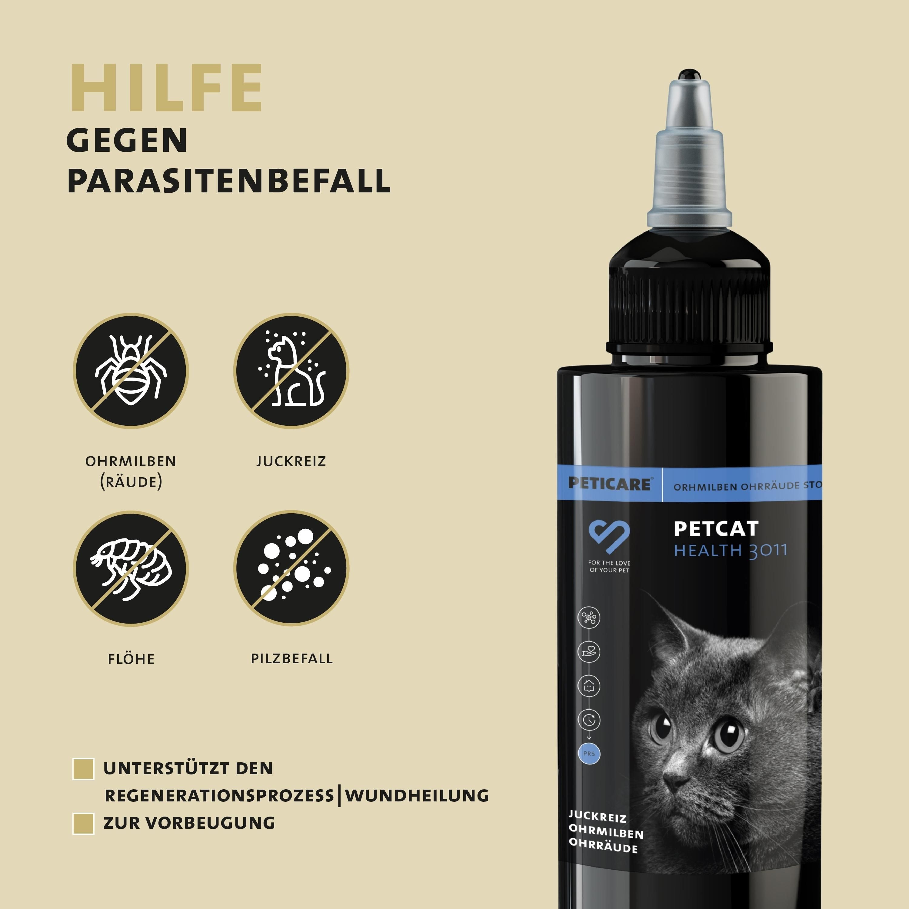Peticare Anti-Parasiten Mittel für Katzen-Ohren, gegen Ohrmilben Pilze