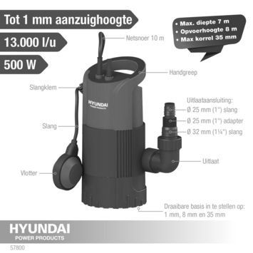 Hyundai vlakzuigpomp 500W 13000 Liter/uur