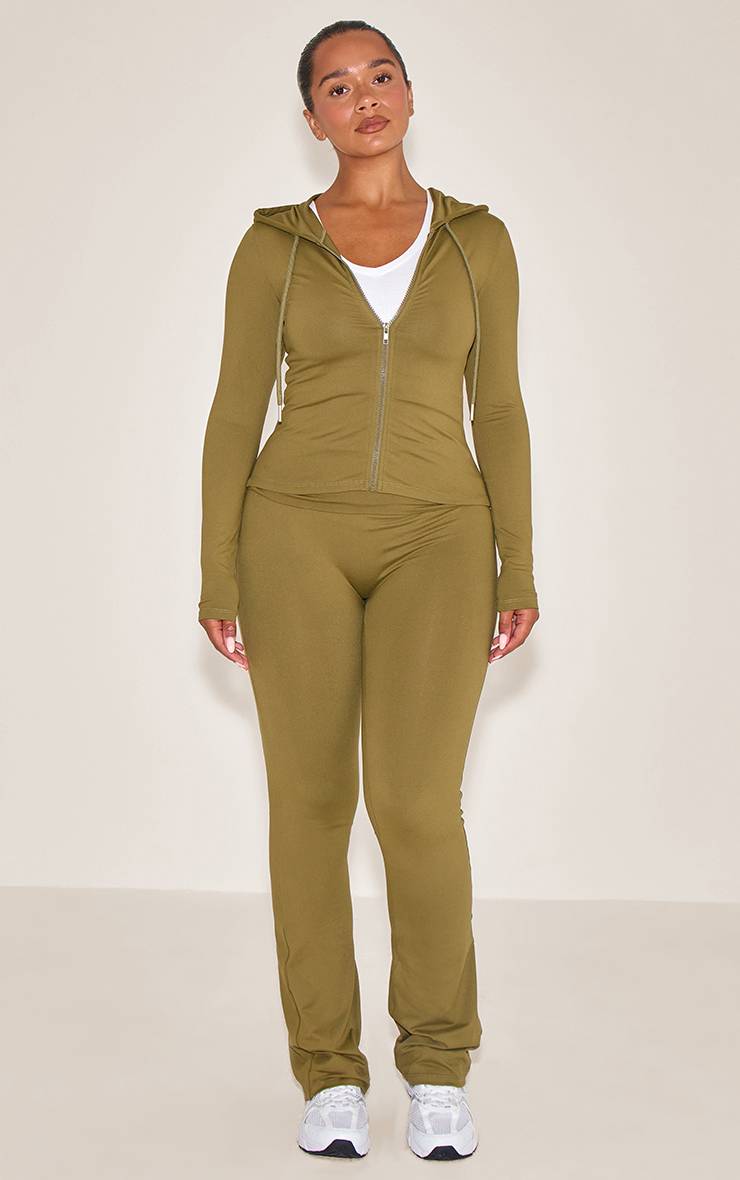 Vert Olive Pantalon Évasé Taille Haute Sculptante À Revers Shape