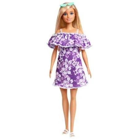 Barbie Loves the Ocean Puppe im lila Blumenkleid, aus recyceltem Kunststoff