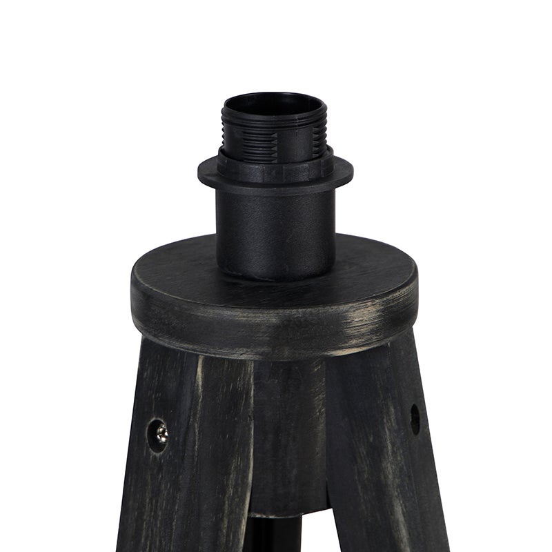 QAZQA - Country House I Vintage Landelijke Vloerlamp Tripod Zwart - Tripod Klassiek I Woonkamer I Slaapkamer - Houten Langwerpig - LED Geschikt E27