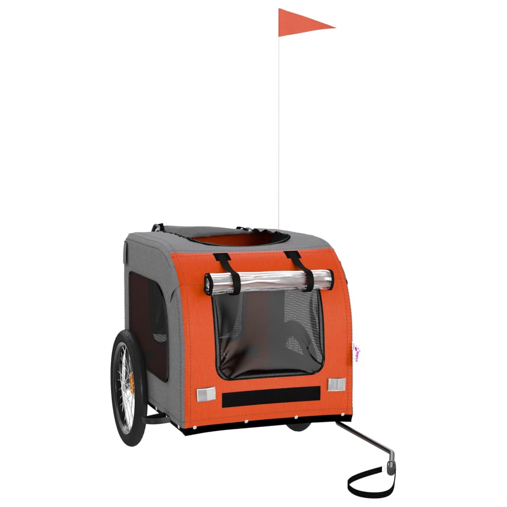 Reboque para bicicleta para cães vidaXL, ferro, tecido Oxford, laranja e cinza.