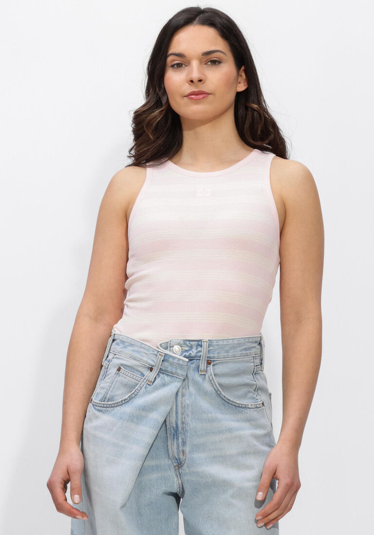 roze ganni top soft cotton rib tank top