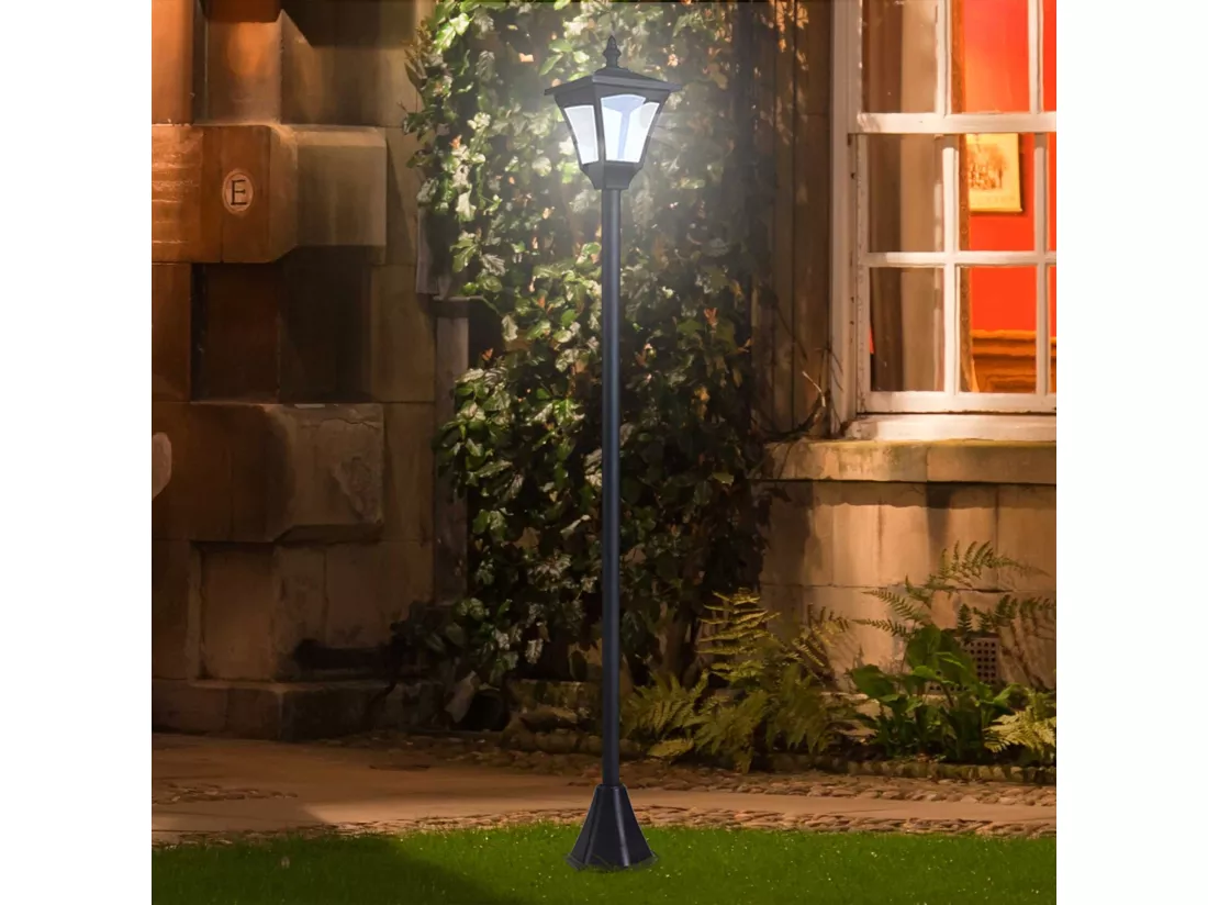 Outsunny Luminaire extérieur solaire lampadaire lanterne classique LED 10 Lm dim. 15L x 15l x 120H cm noir