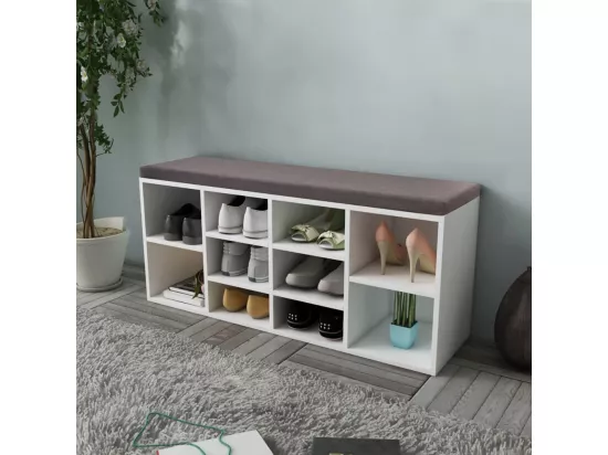 Banc de rangement à chaussures 10 compartiments Blanc
