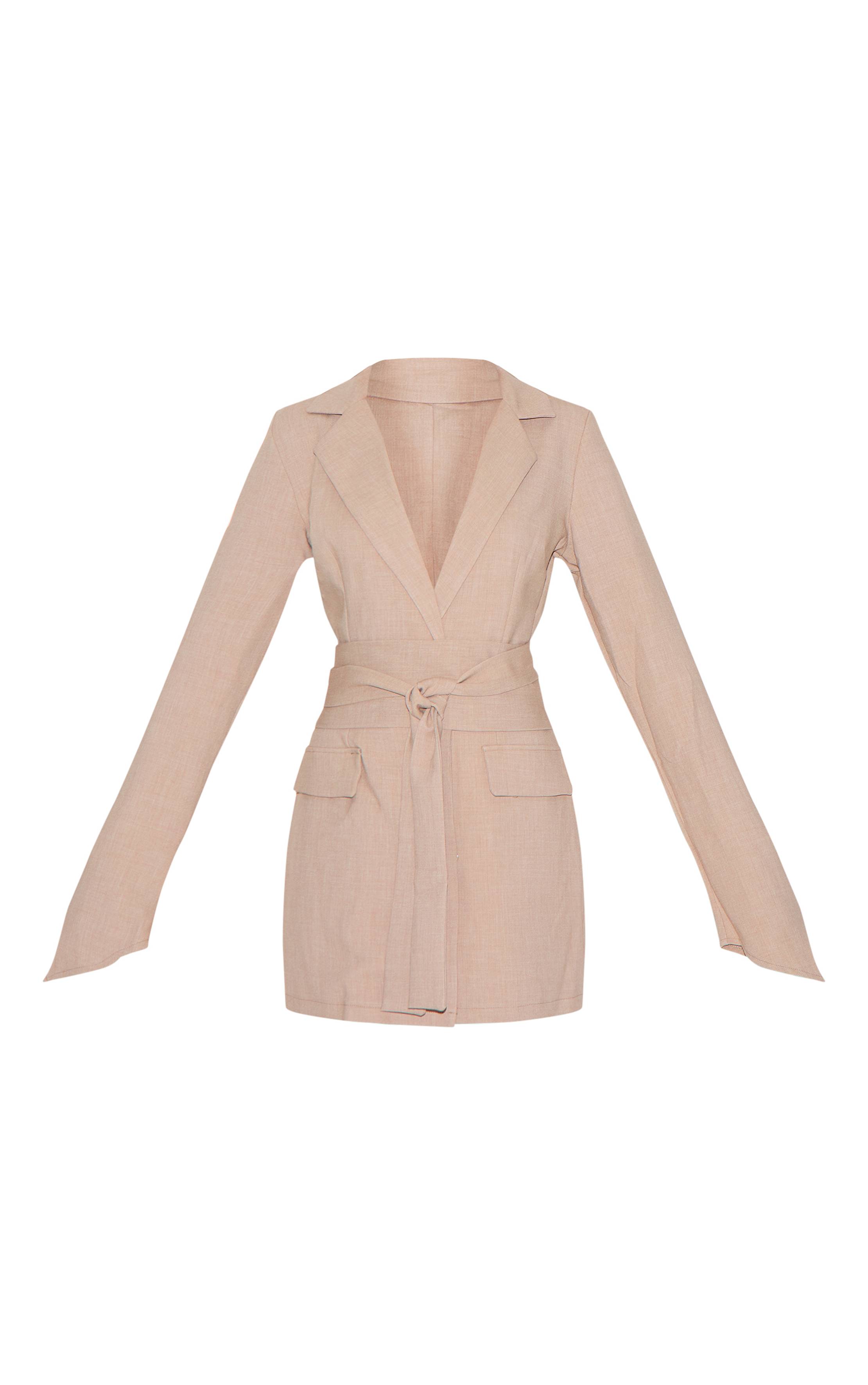 Gris Pierre Robe Blazer Ceinturée Portefeuille En Tissu Tissé
