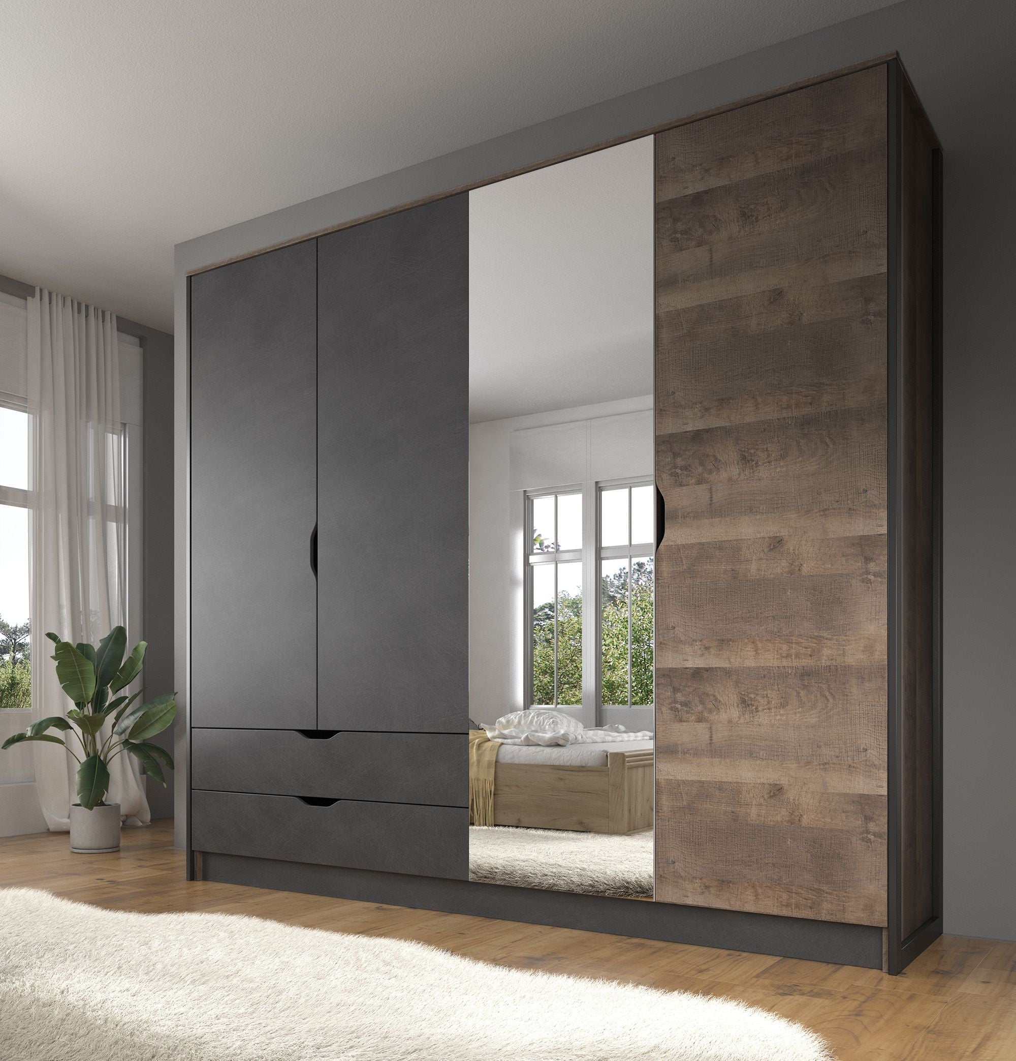 Acasia - Slaapkamer - Grijs/Eiken - 160x200 cm