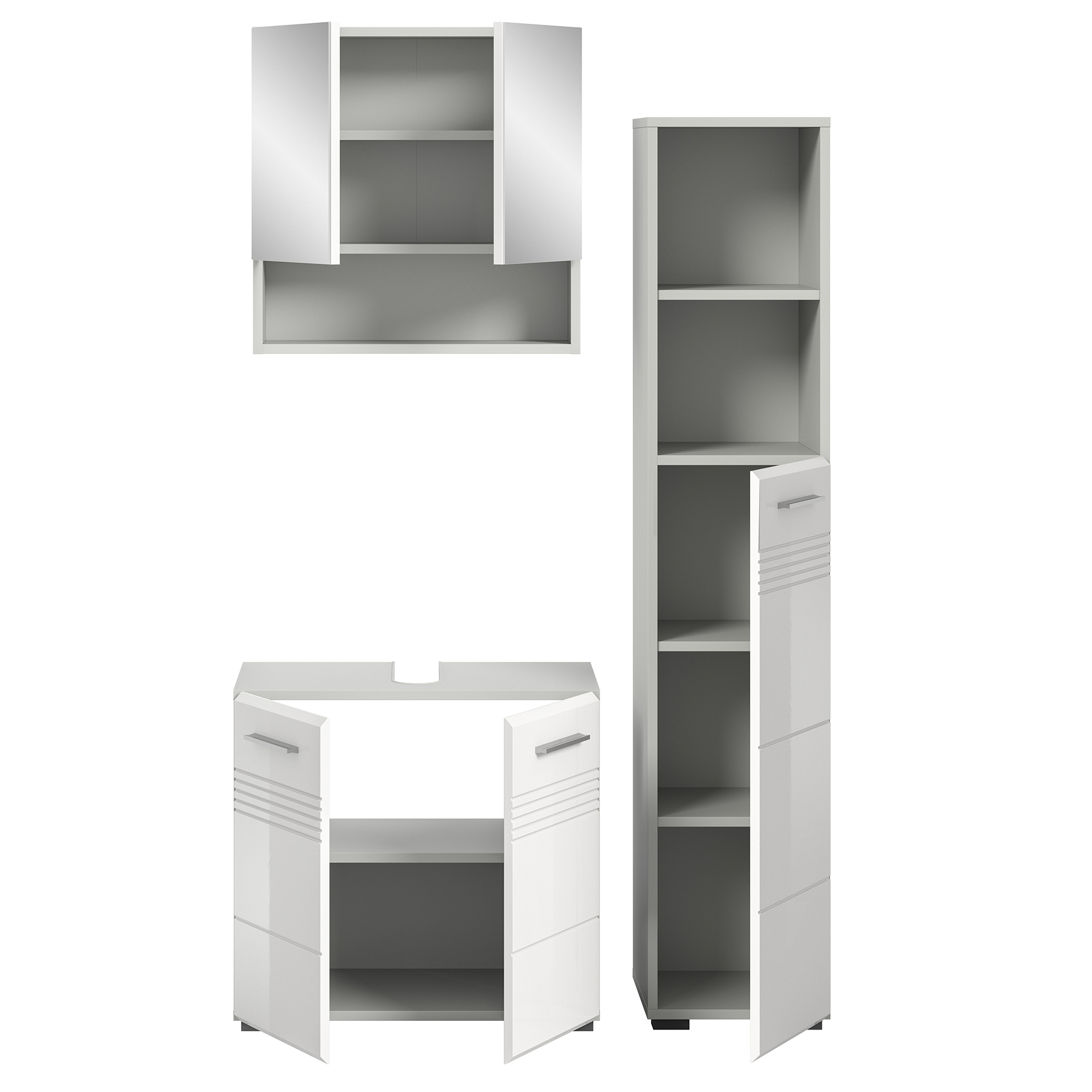 3-teiliges Badmöbel-Set COPA - weiß Hochglanz - hellgrau - 105 cm