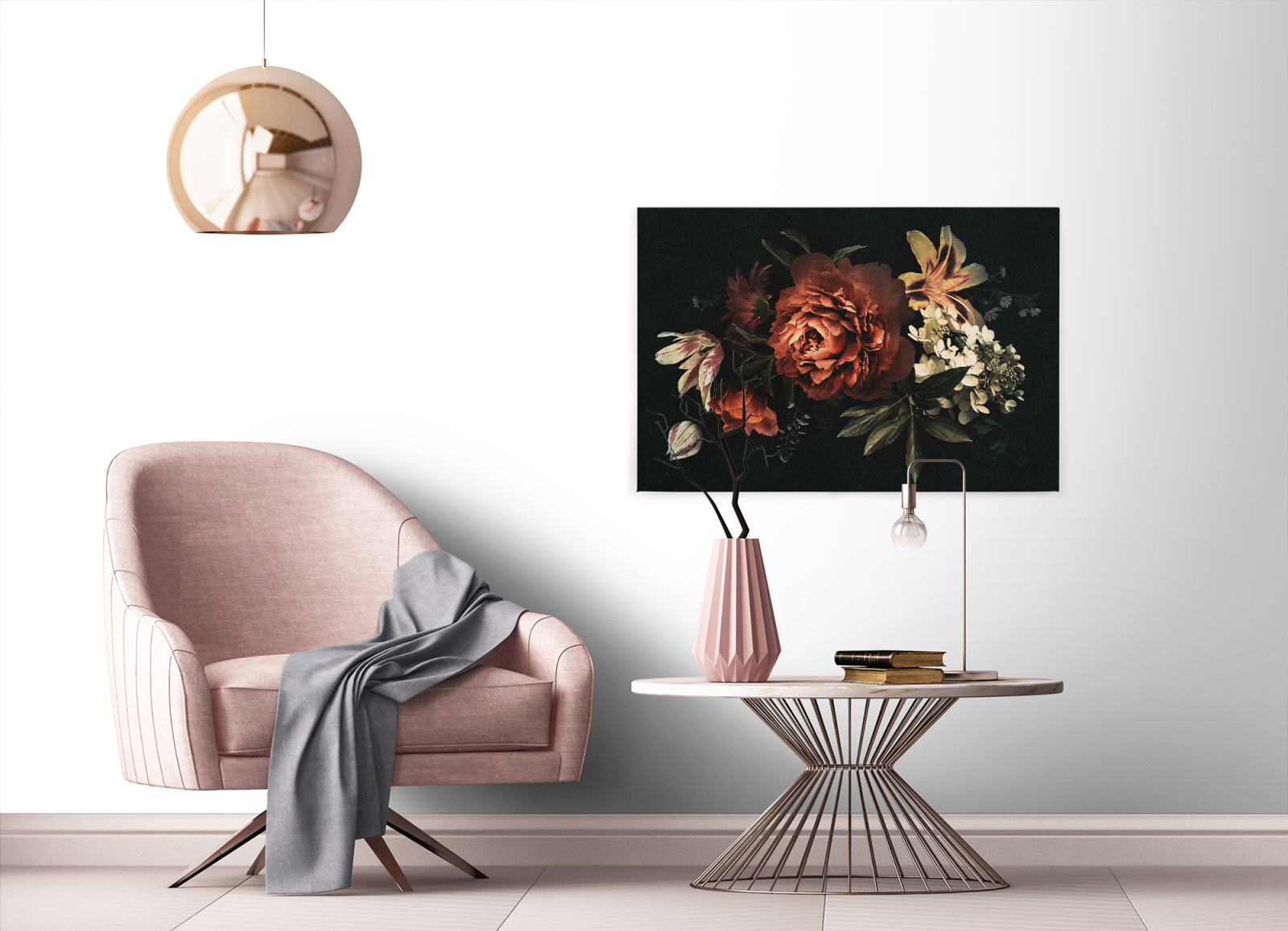 Leinwandbild BLÜTEN - rot-schwarz - 90x60 cm