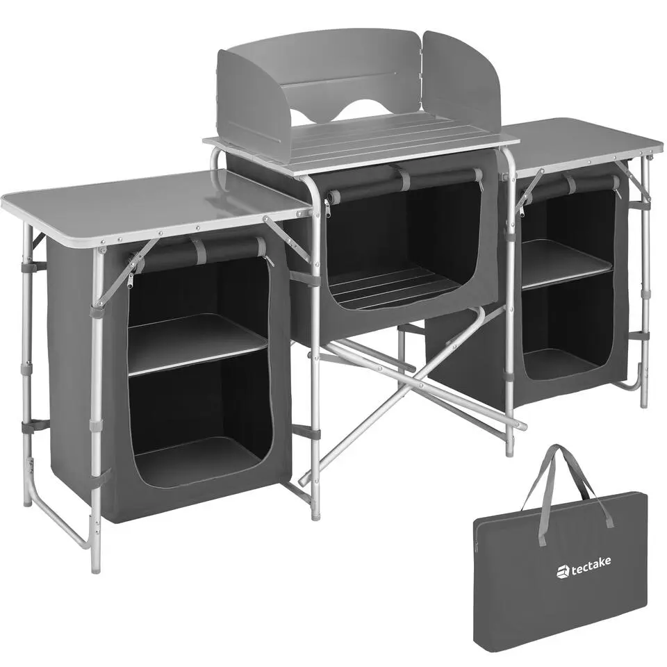 tectake - Campingkeuken 172x52x104cm, Grijs