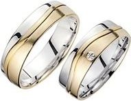 Trouwringen geel en witgoud met Diamant breedte 6 mm