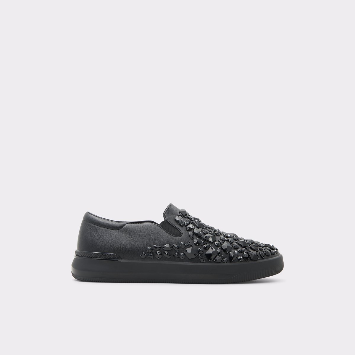 Reo Black Synthetic Shiny Men Slip-ons