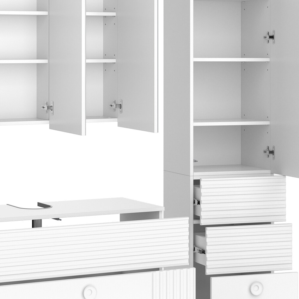 Vicco Badmöbel-Set Sola Weiß matt, moderne Serie, Badezimmer, dekorative Front Waschtischunterschrank Spiegelschrank Hochschrank