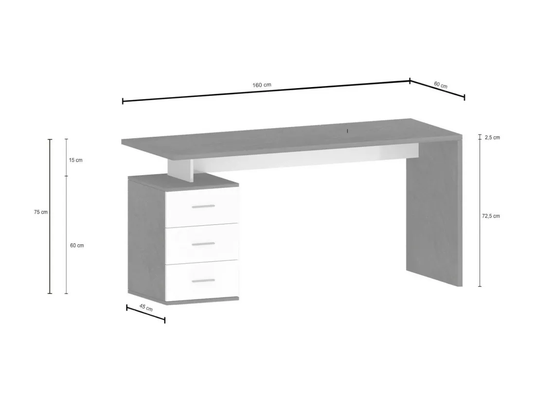 Bureau Siro, Bureau linéaire, Bureau polyvalent, Bureau multiposition gain de place, 160x60h75 cm, Blanc