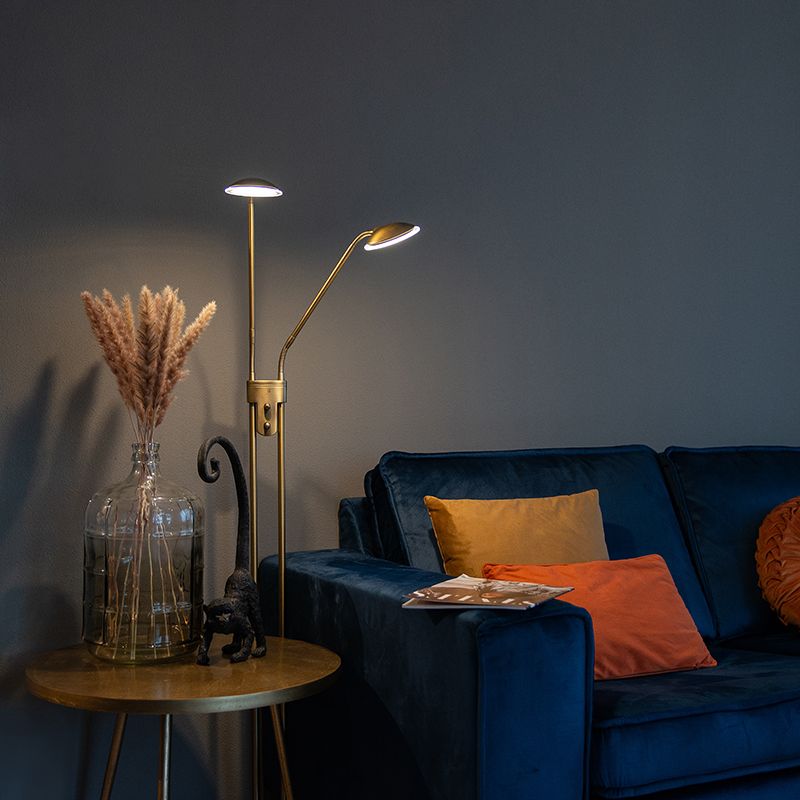 Moderne vloerlamp brons met leeslamp incl. LED - Eva