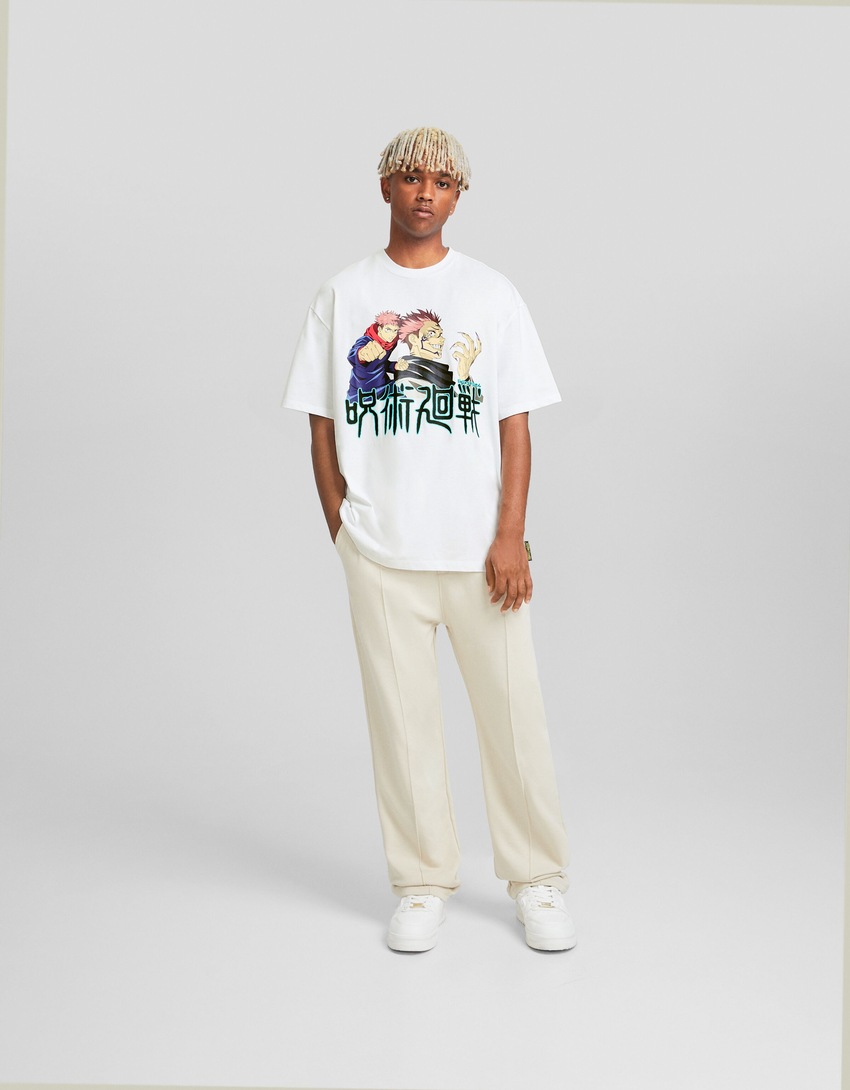 Camiseta de manga curta com modelagem quadrada e estampa Jujutsu Kaisen