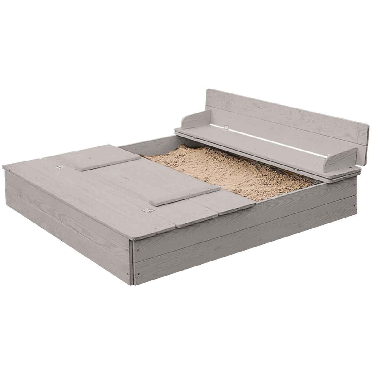 robaroba   Sandkasten mit Deckel und 2 Sitzbänken grau