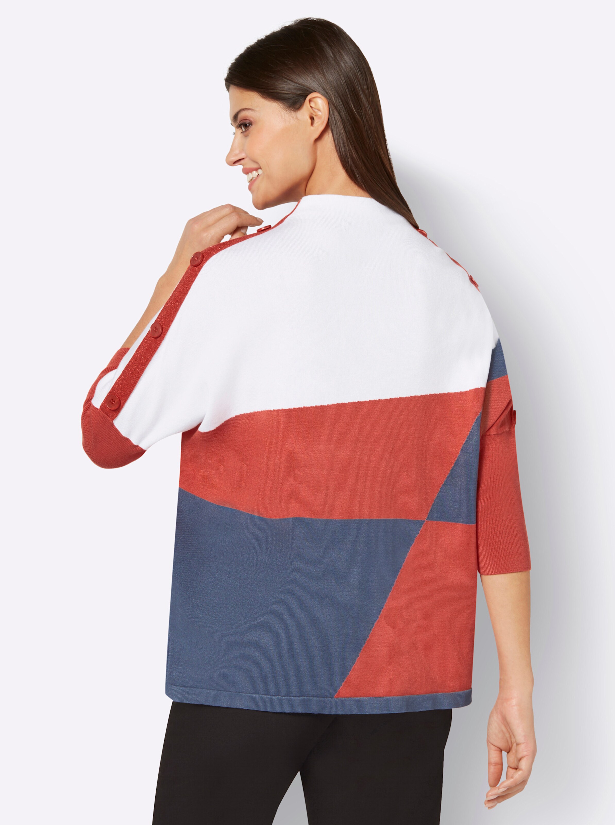 Lyocell-Viskose-Pullover in terra-rauchblau-gemustert
