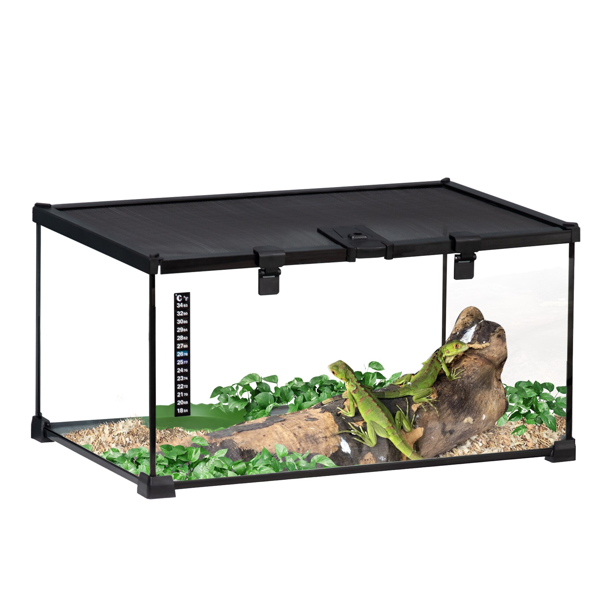 PawHut Terrarium mit abschließbarem Meshdeckel schwarz 50L x 30B x 25H cm
