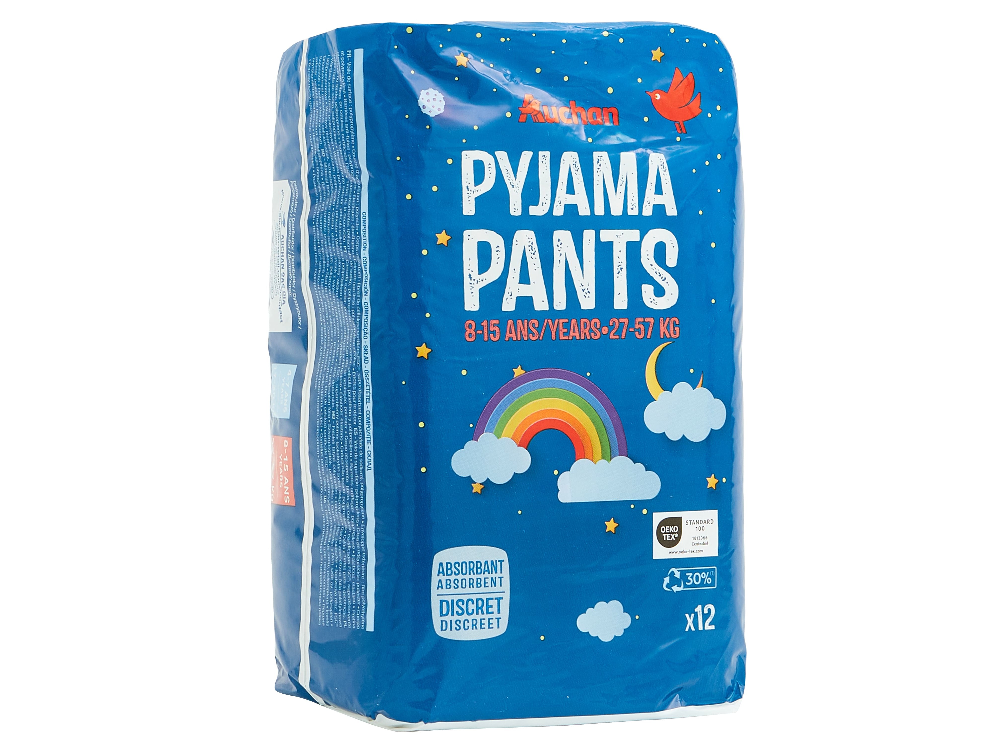 CUECAS NOITE AUCHAN PYJAMA PANTS 8-15 ANOS 27-57KG 12UN