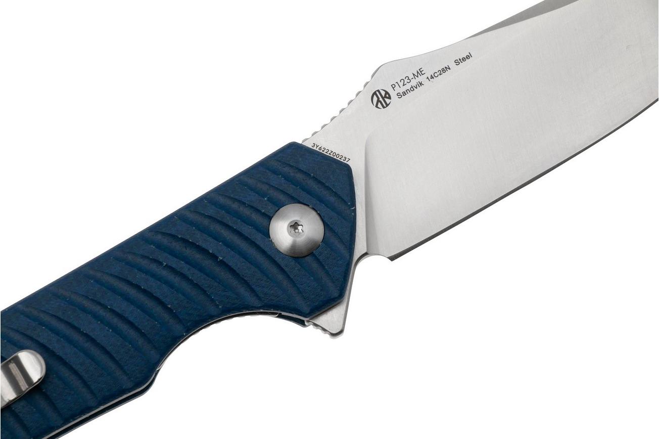 Ruike P123-ME Satin 14C28N, Blue Micarta, zakmes