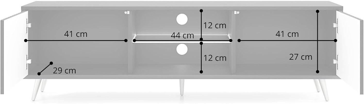 Selsey TV Schrank Board Sideboard Fernsehtisch Fernsehschrank Mit Lamellen 135 cm Goldene Beine Weiß Bello