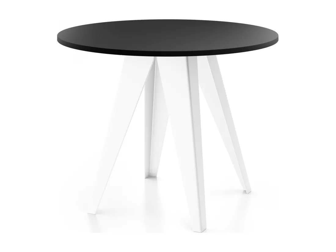 Table De Salle à Manger Ronde De Style Industriel - Moderne - Extensible De 90 Cm à 130 Cm - Pieds Métalliques Blancs - Compacte - Noir