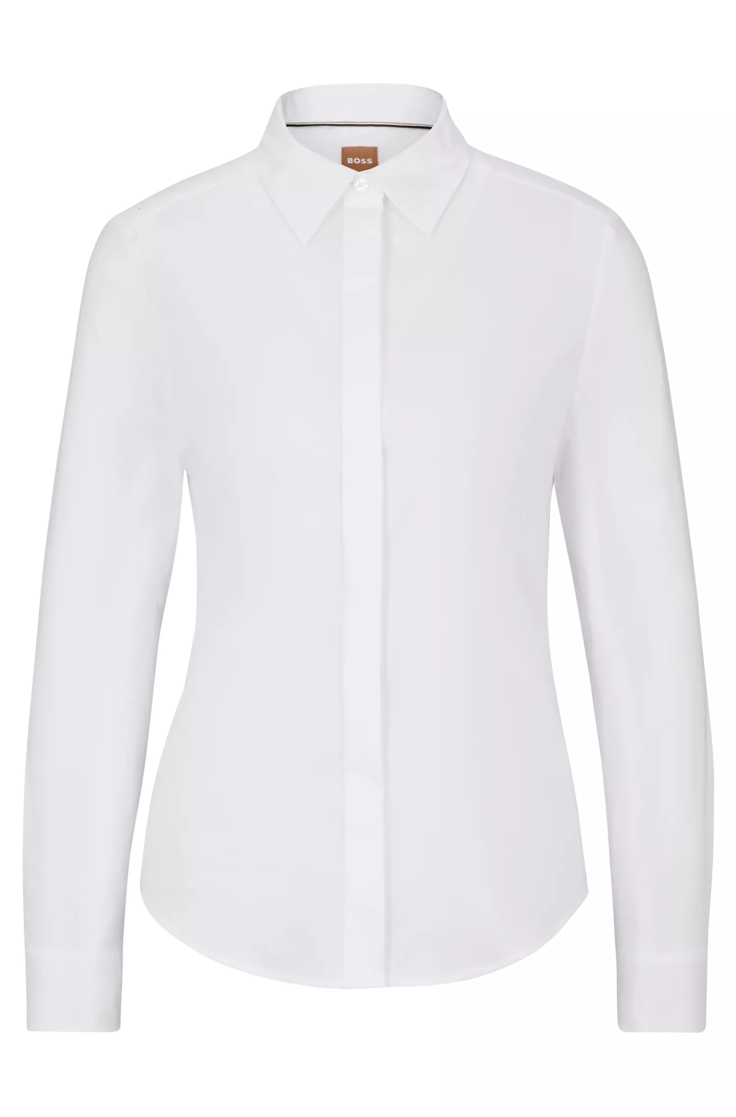 Blusa BOSS preta de corte justo em popeline de mistura de algodão.