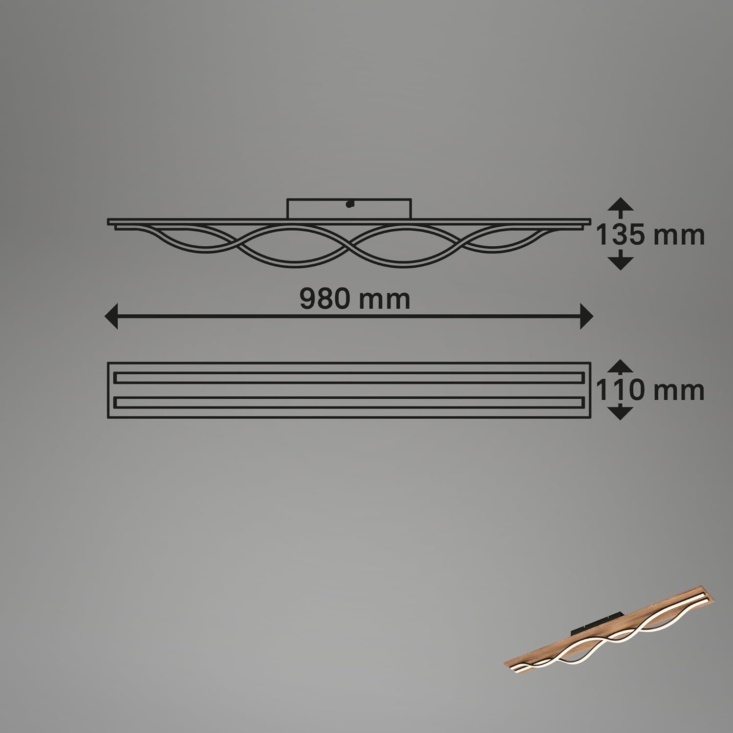BRILONER - LED Deckenlampe Vintage mit Wellenform, warmweißes Licht, Holzbasis, LED Deckenleuchte, Lampe, Wohnzimmerlampe, Schlafzimmerlampe, Küchenlampe, Deckenbeleuchtung, 98 cm, Schwarz-Holz